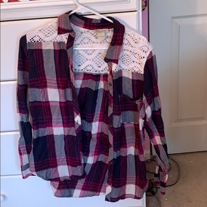 Pink, Purple, and White Plaid Button Down